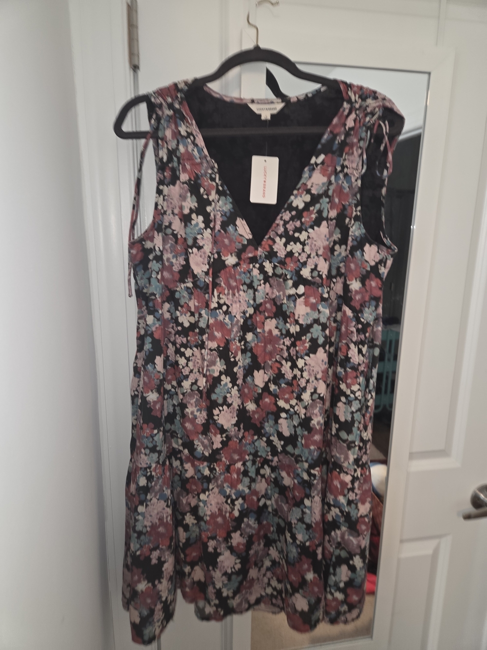 Lucky Brand Black Floral V-Neck Mini Dress